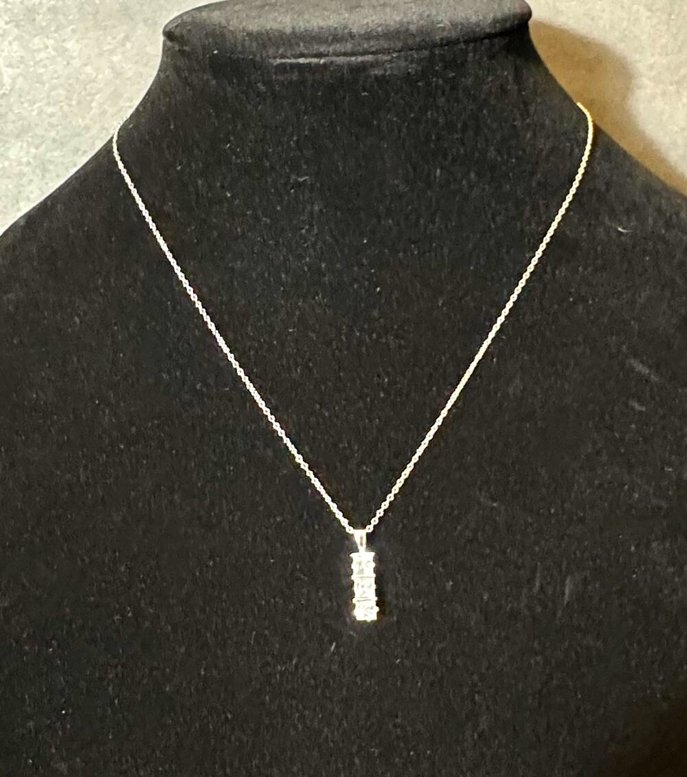 GTR 925 Sterling Silver 3-Stone Princess Cut CZ Bar Pendant Necklace 18"